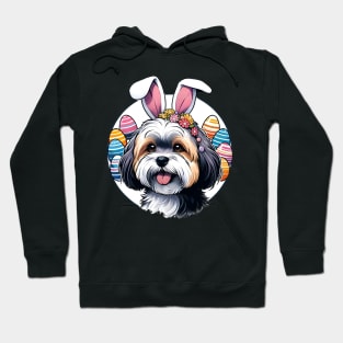 Lowchen Enjoys Easter with Bunny Ears and Eggs Hoodie